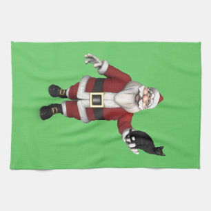 Santa Claus With Black Cat Tea Towel