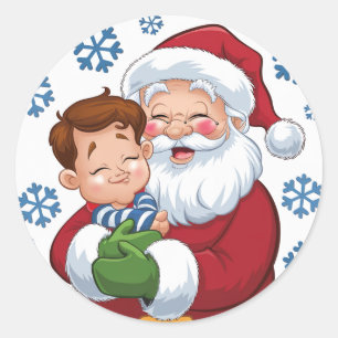 Santa Claus with Boy on His Lap Christmas  Classic Round Sticker