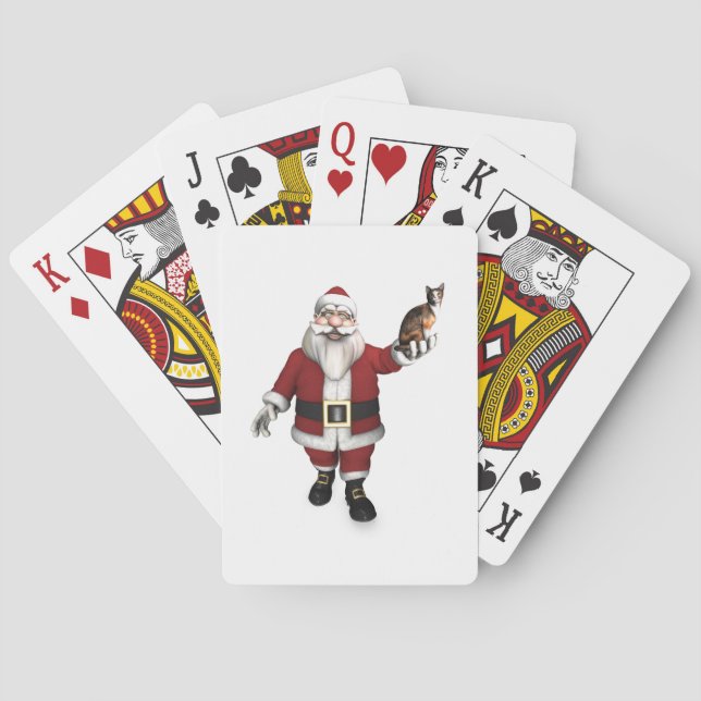 Santa Claus With Calico Cat Playing Cards (Back)