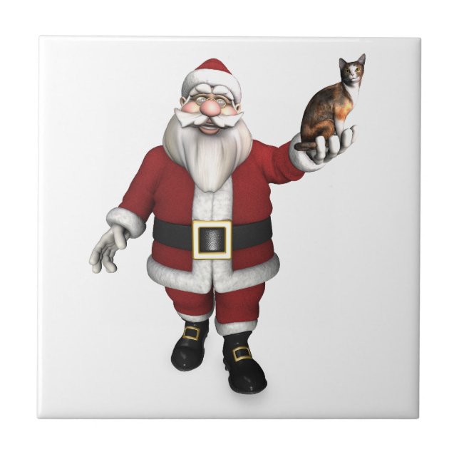 Santa Claus With Calico Cat Tile (Front)