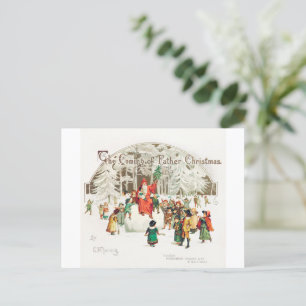 Santa Claus with children illustration Holiday Postcard