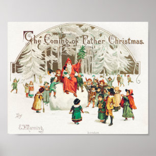 Santa Claus with children illustration Holiday Poster