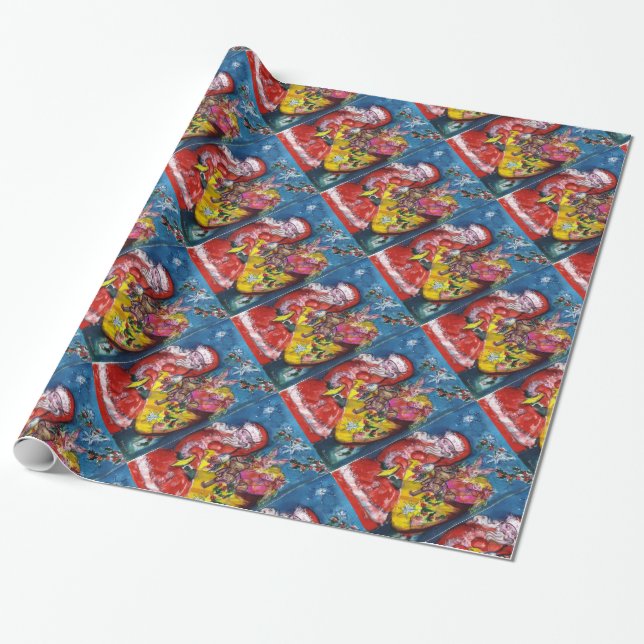 SANTA CLAUS WITH CHRISTMAS GIFT SACK WRAPPING PAPER (Unrolled)