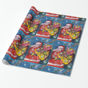 SANTA CLAUS WITH CHRISTMAS GIFT SACK WRAPPING PAPER