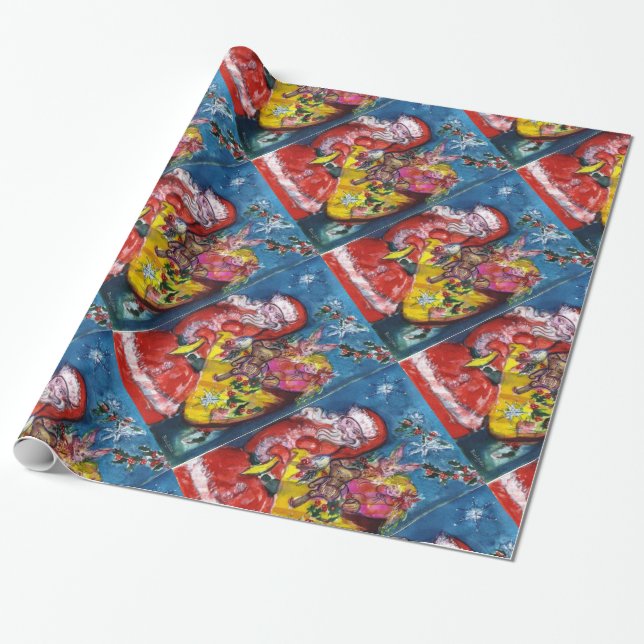 SANTA CLAUS WITH CHRISTMAS GIFT SACK WRAPPING PAPER (Unrolled)
