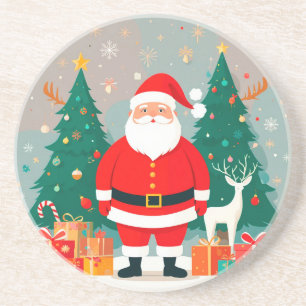 Santa Claus with Christmas Tree and Gifts Coaster