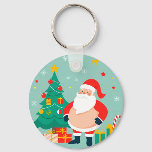 Santa Claus with Christmas Tree and Gifts Key Ring