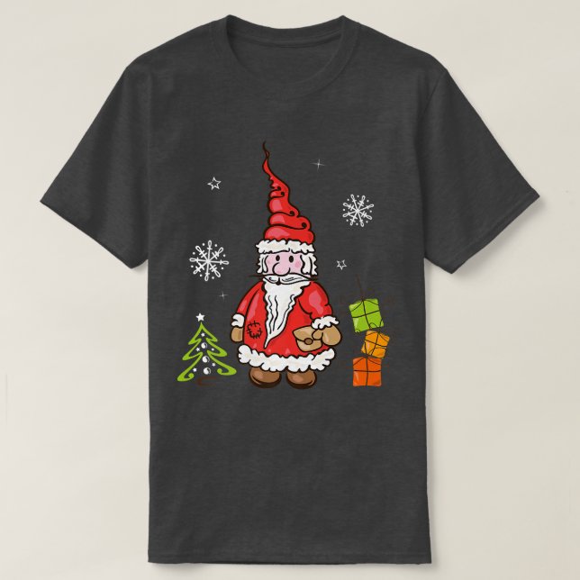 Santa Claus with Christmas Tree and Snowflakes Xma T-Shirt (Design Front)