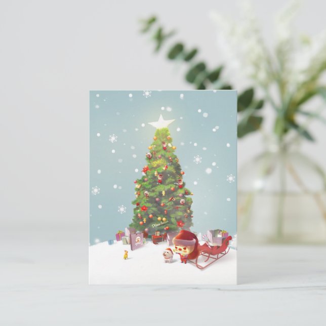 Santa Claus with Christmas Tree Announcement Postcard (Standing Front)