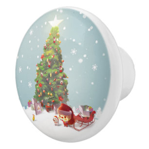 Santa Claus with Christmas Tree Ceramic Knob