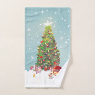 Santa Claus with Christmas Tree Hand Towel