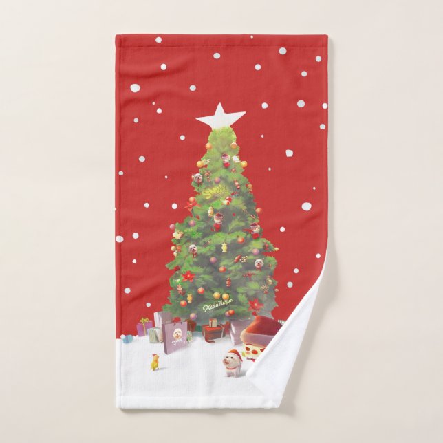 Santa Claus with Christmas Tree Hand Towel (Hand Towel)