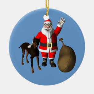 Santa Claus With Doberman Pinscher Ceramic Ornament