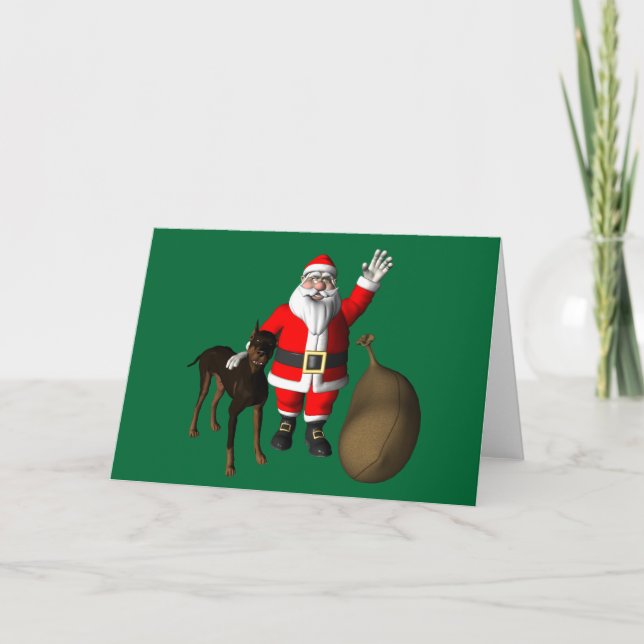 Santa Claus With Doberman Pinscher Holiday Card (Front)