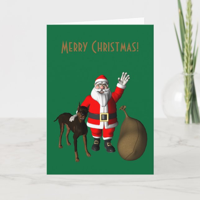 Santa Claus With Doberman Pinscher Holiday Card (Front)