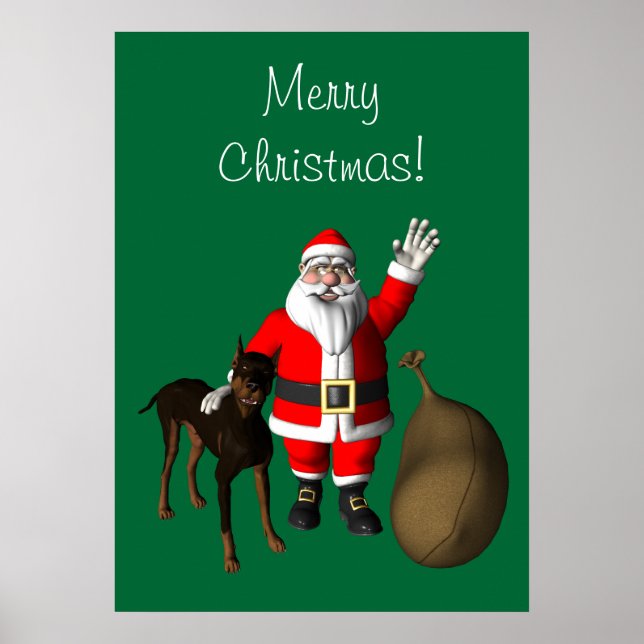 Santa Claus With Doberman Pinscher Poster (Front)
