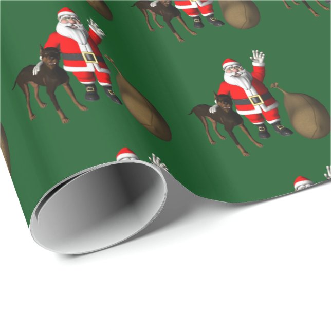 Santa Claus With Doberman Pinscher Wrapping Paper (Roll Corner)
