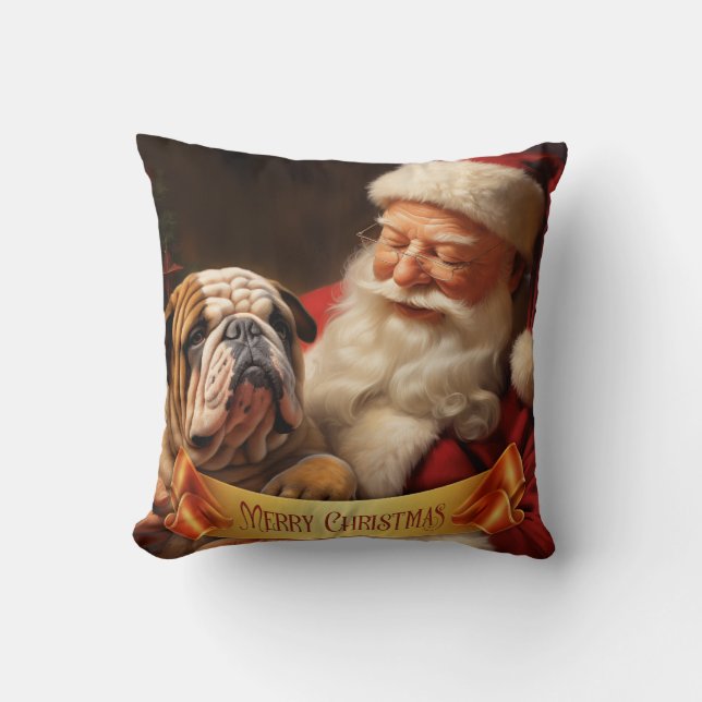 Santa Claus with English Bulldog Cushion (Front)