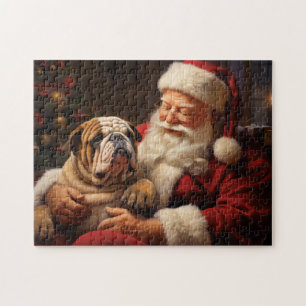 Santa Claus with English Bulldog Jigsaw Puzzle