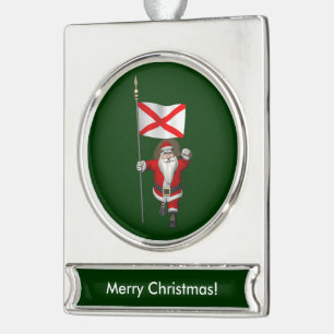 Santa Claus With Ensign Of Alabama Silver Plated Banner Ornament