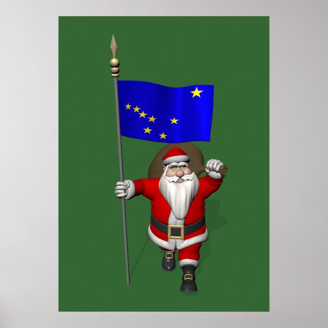Santa Claus With Ensign Of Alaska Poster (Front)