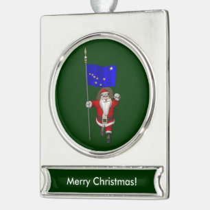 Santa Claus With Ensign Of Alaska Silver Plated Banner Ornament