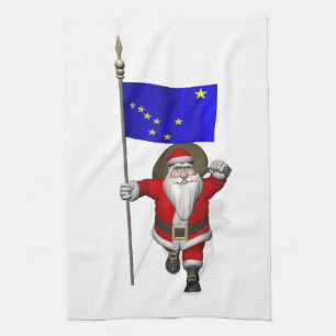 Santa Claus With Ensign Of Alaska Tea Towel