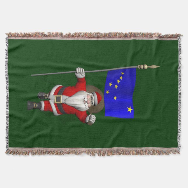 Santa Claus With Ensign Of Alaska Throw Blanket (Front)
