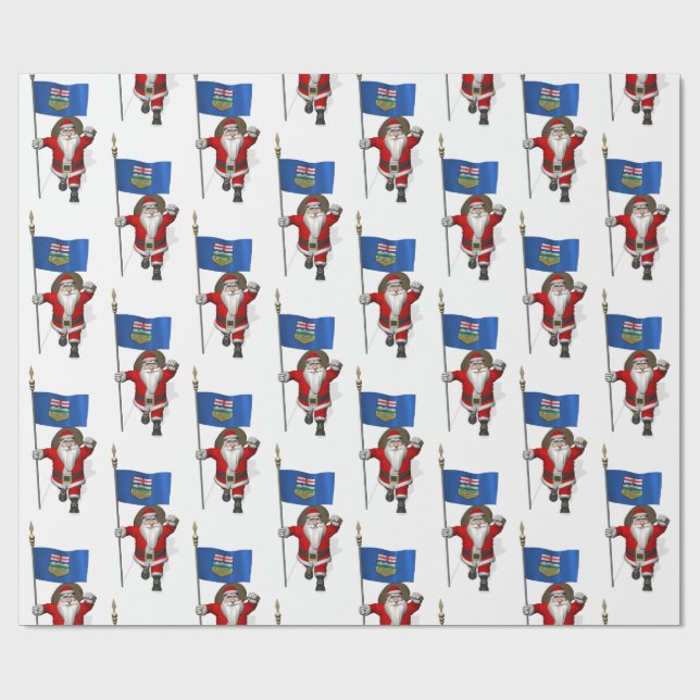 Santa Claus With Ensign Of Alberta Wrapping Paper (Flat)