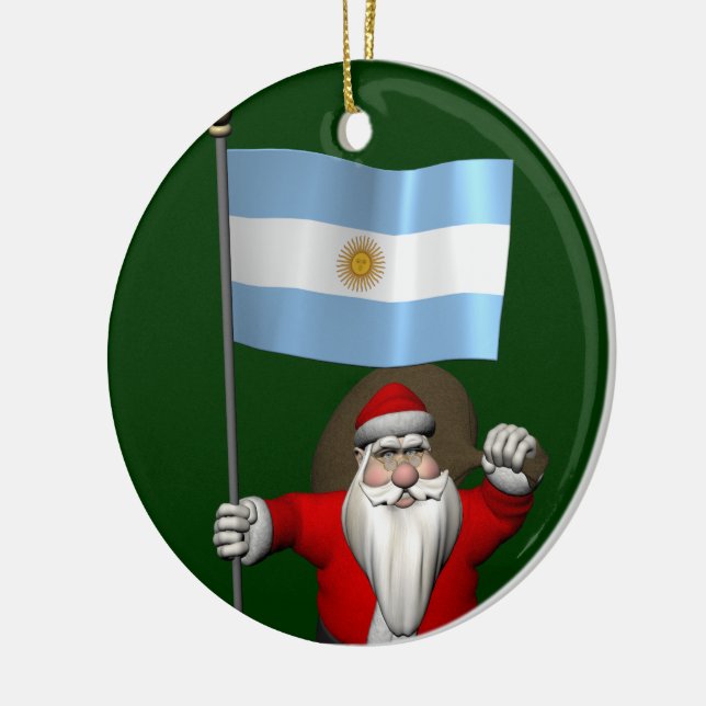 Santa Claus With Ensign Of Argentina Ceramic Ornament (Left)
