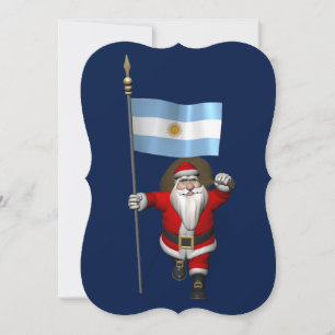 Santa Claus With Ensign Of Argentina Holiday Card