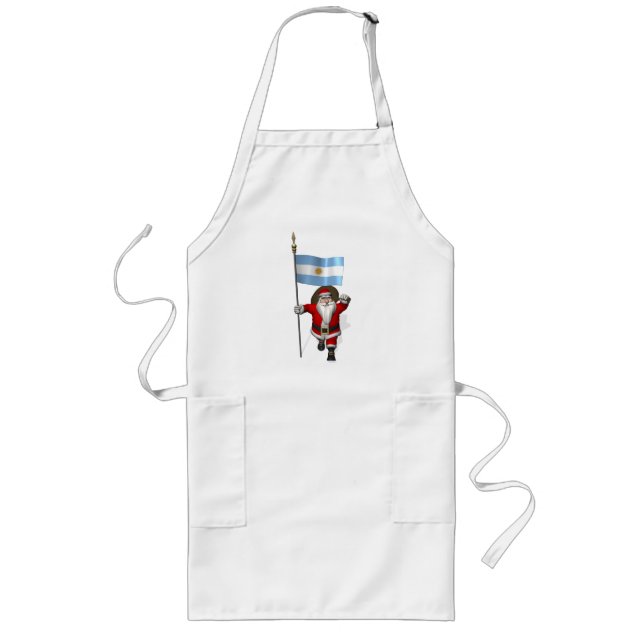 Santa Claus With Ensign Of Argentina Long Apron (Front)