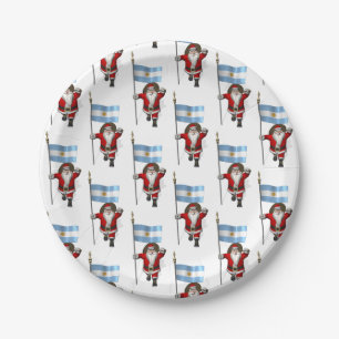Santa Claus With Ensign Of Argentina Paper Plate