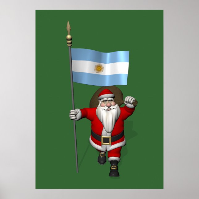 Santa Claus With Ensign Of Argentina Poster (Front)