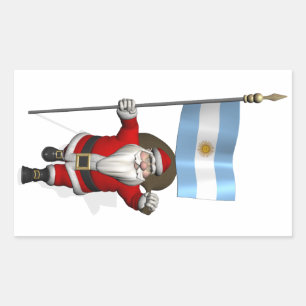 Santa Claus With Ensign Of Argentina Rectangular Sticker