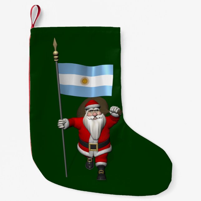 Santa Claus With Ensign Of Argentina Small Christmas Stocking (Front)