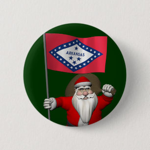 Santa Claus With Ensign Of Arkansas 6 Cm Round Badge