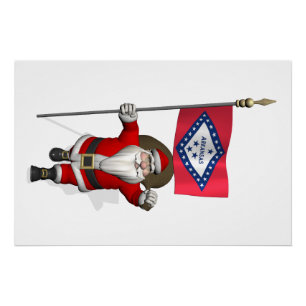 Santa Claus With Ensign Of Arkansas Poster