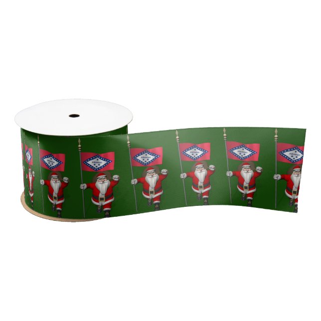 Santa Claus With Ensign Of Arkansas Satin Ribbon (Spool)