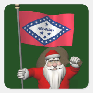 Santa Claus With Ensign Of Arkansas Sticker