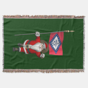 Santa Claus With Ensign Of Arkansas Throw Blanket
