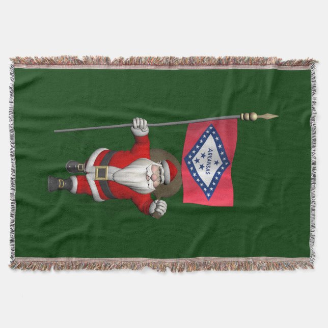 Santa Claus With Ensign Of Arkansas Throw Blanket (Front)