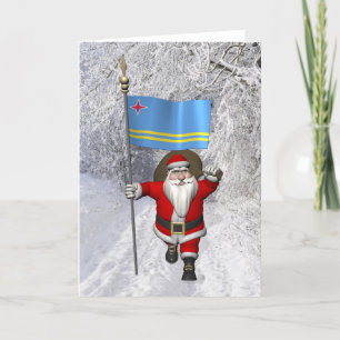 Santa Claus With Ensign Of Aruba Holiday Card