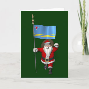Santa Claus With Ensign Of Aruba Holiday Card