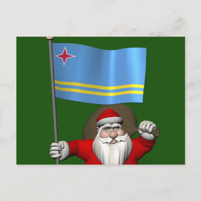 Santa Claus With Ensign Of Aruba Holiday Postcard (Front)