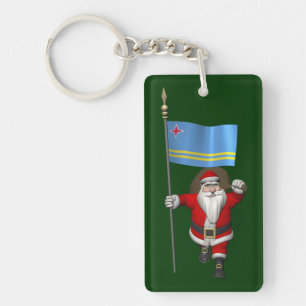 Santa Claus With Ensign Of Aruba Key Ring