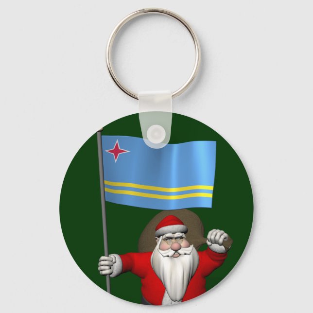Santa Claus With Ensign Of Aruba Key Ring (Front)