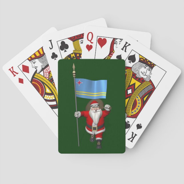 Santa Claus With Ensign Of Aruba Playing Cards (Back)