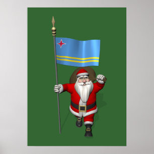 Santa Claus With Ensign Of Aruba Poster
