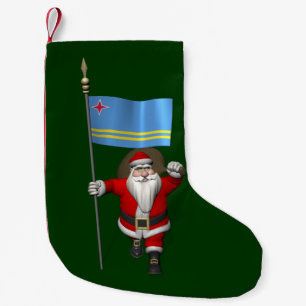 Santa Claus With Ensign Of Aruba Small Christmas Stocking
